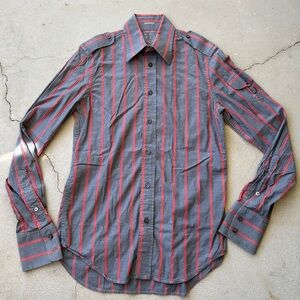 Men's Gray and Red Striped Shirt
